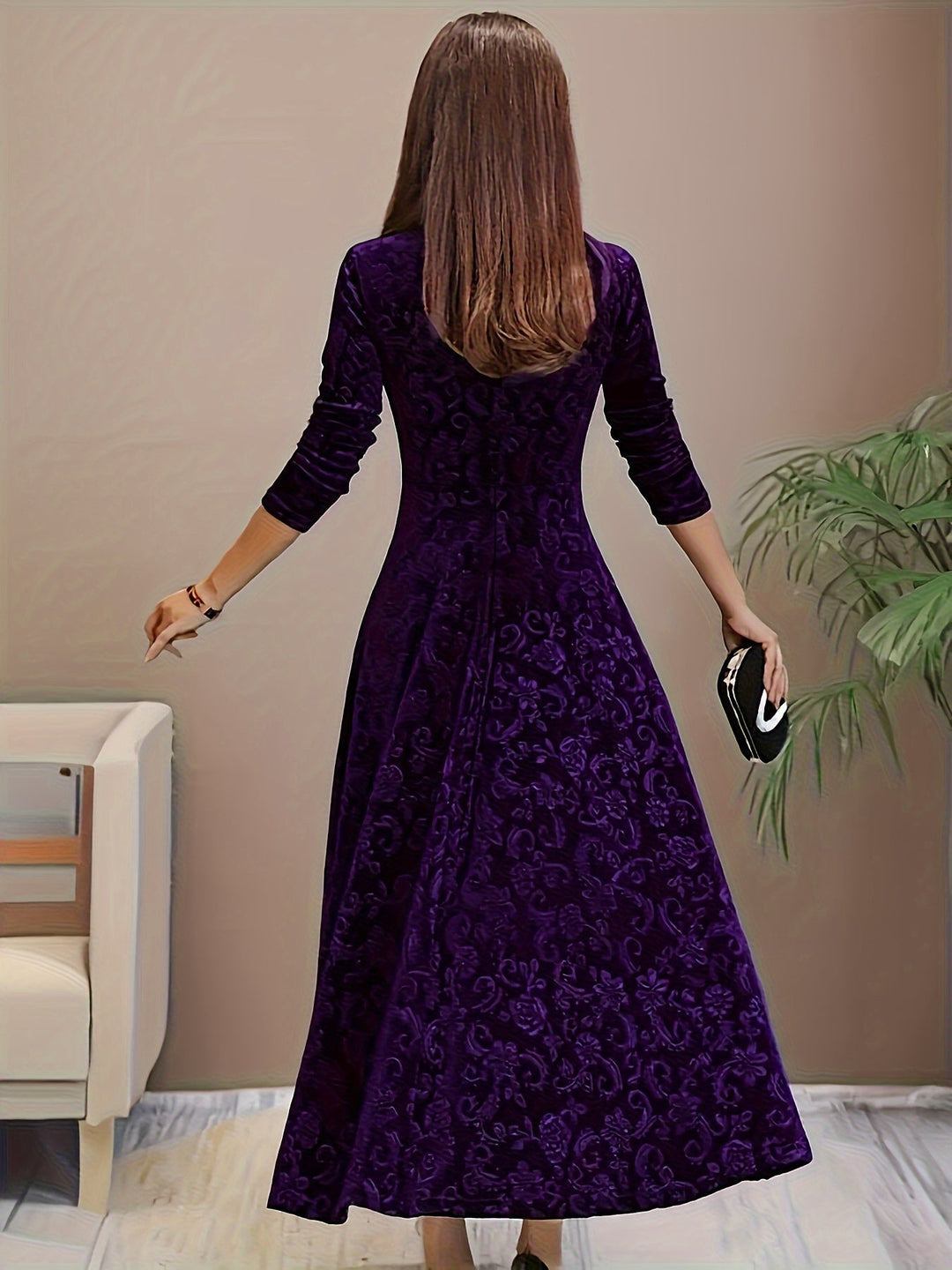 Otsuru - Rochie Elegantă Din Catifea cu Mâneci Lungi