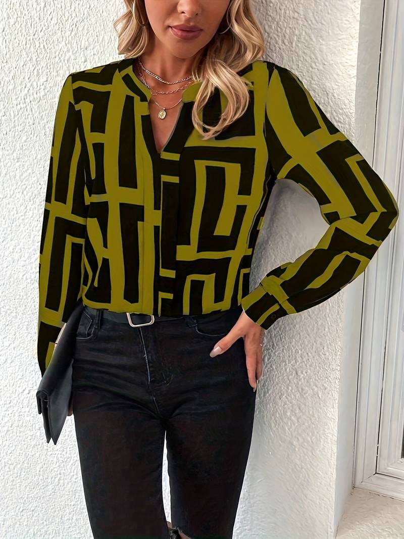 Tzipora - Bluză Elegantă Cu Mâneci Lungi și Imprimeu Geometric