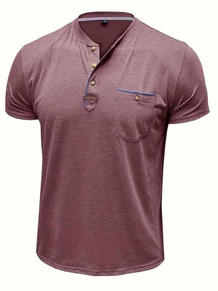 Saxon - Tricou Elegant Cu Guler Rotund și Buzunar