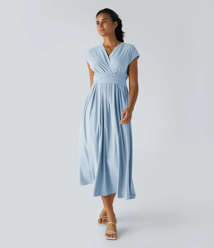 Wilhelmine - Rochie Elegantă Cu Talie Inaltă Si Croi Infășurat