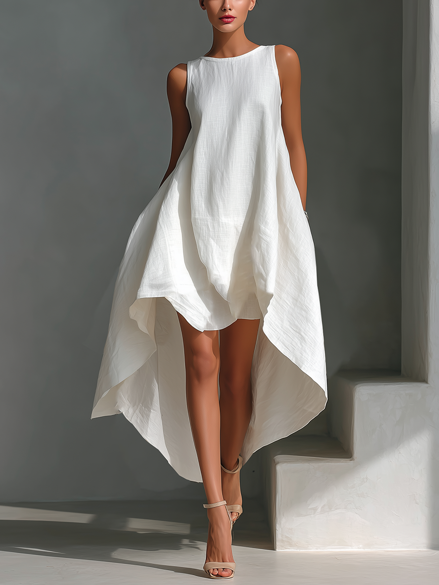 Alyna – Rochie Midi Fără Mâneci, Cu Tiv Asimetric
