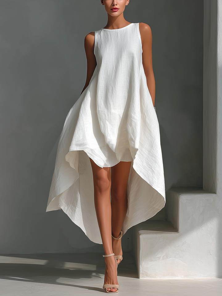 Alyna – Rochie Midi Fără Mâneci, Cu Tiv Asimetric