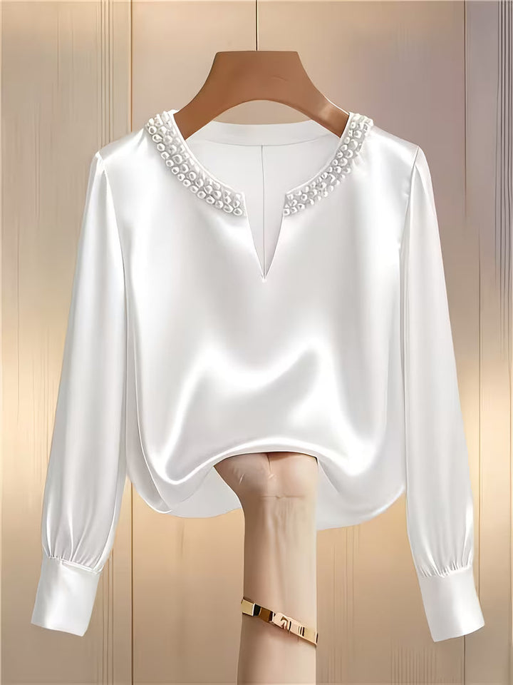 Avinaya - Cămașă Elegantă cu Mâneci Lungi și Guler Rotund cu Perle