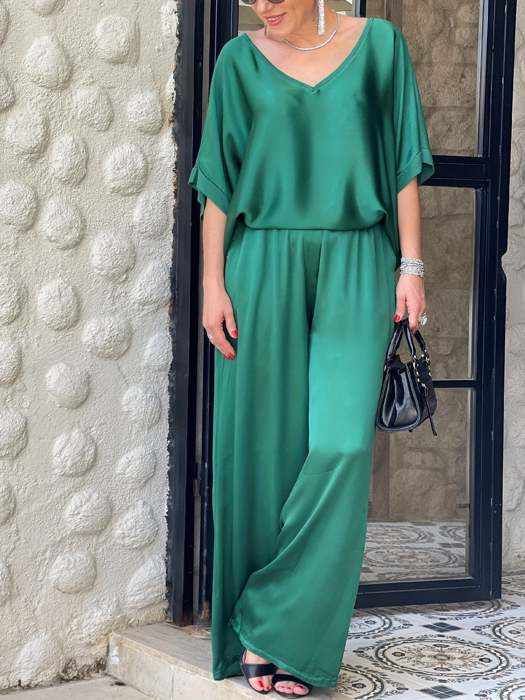 Ashlee - Setați Eleganță Din Două Piese Cu Mâneci Scurte