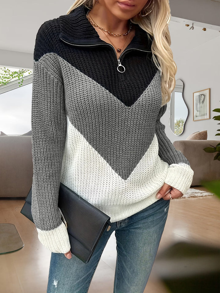 Fagina – Pulover Elegant Tricotat, Cu Fermoar PE Jumătate