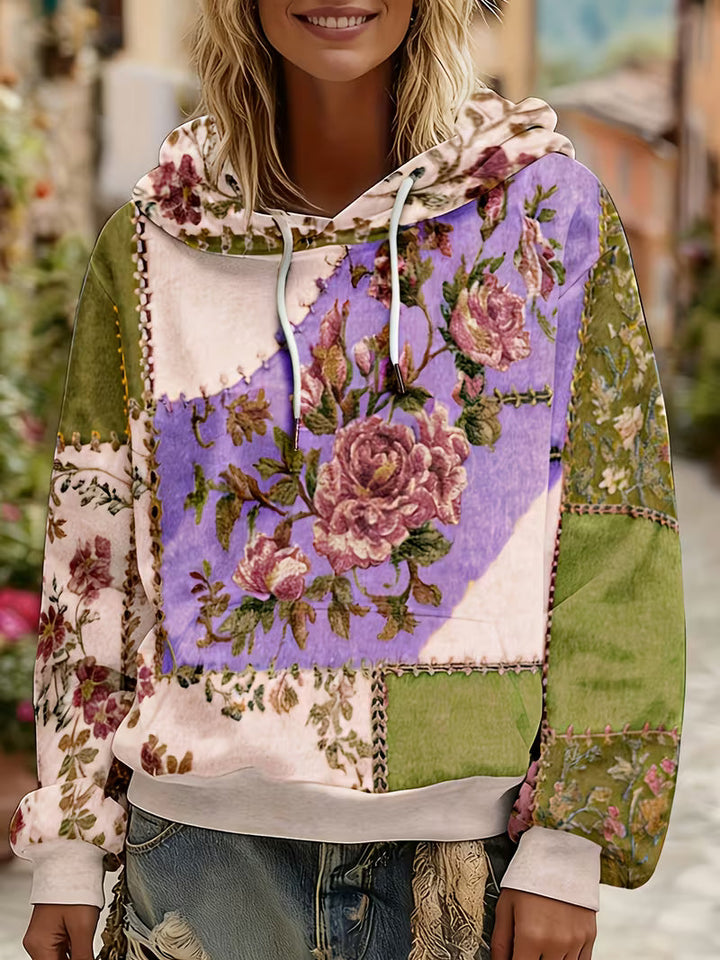Norella - Bluză Cu Mâneci Lungi Și Glugă, Cu Imprimeu Floral În Stil Patchwork