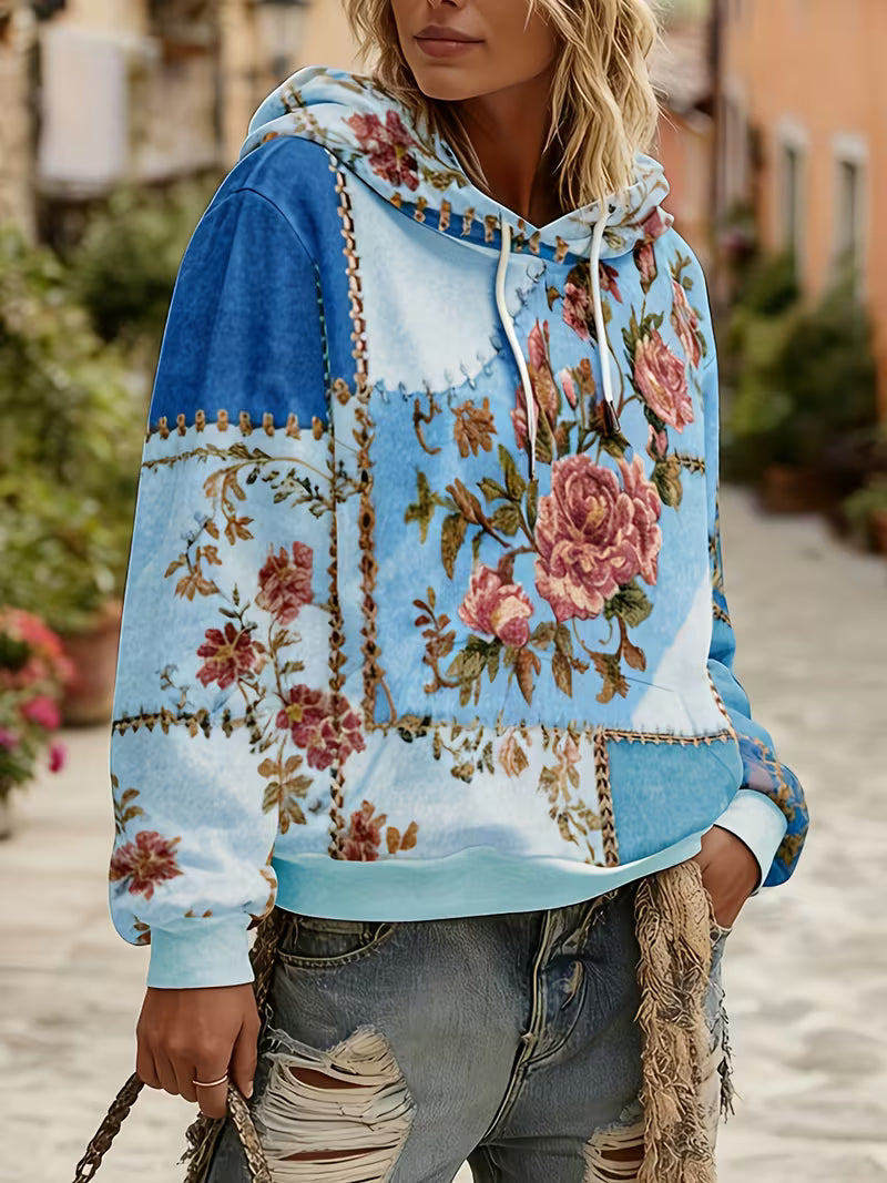 Norella - Bluză Cu Mâneci Lungi Și Glugă, Cu Imprimeu Floral În Stil Patchwork