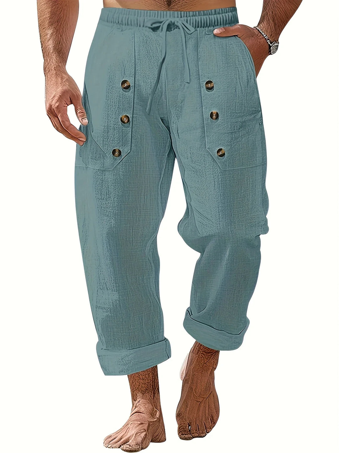 Beslan - Pantaloni Eleganți Cu Croi Drept Si Nasturi Aurii