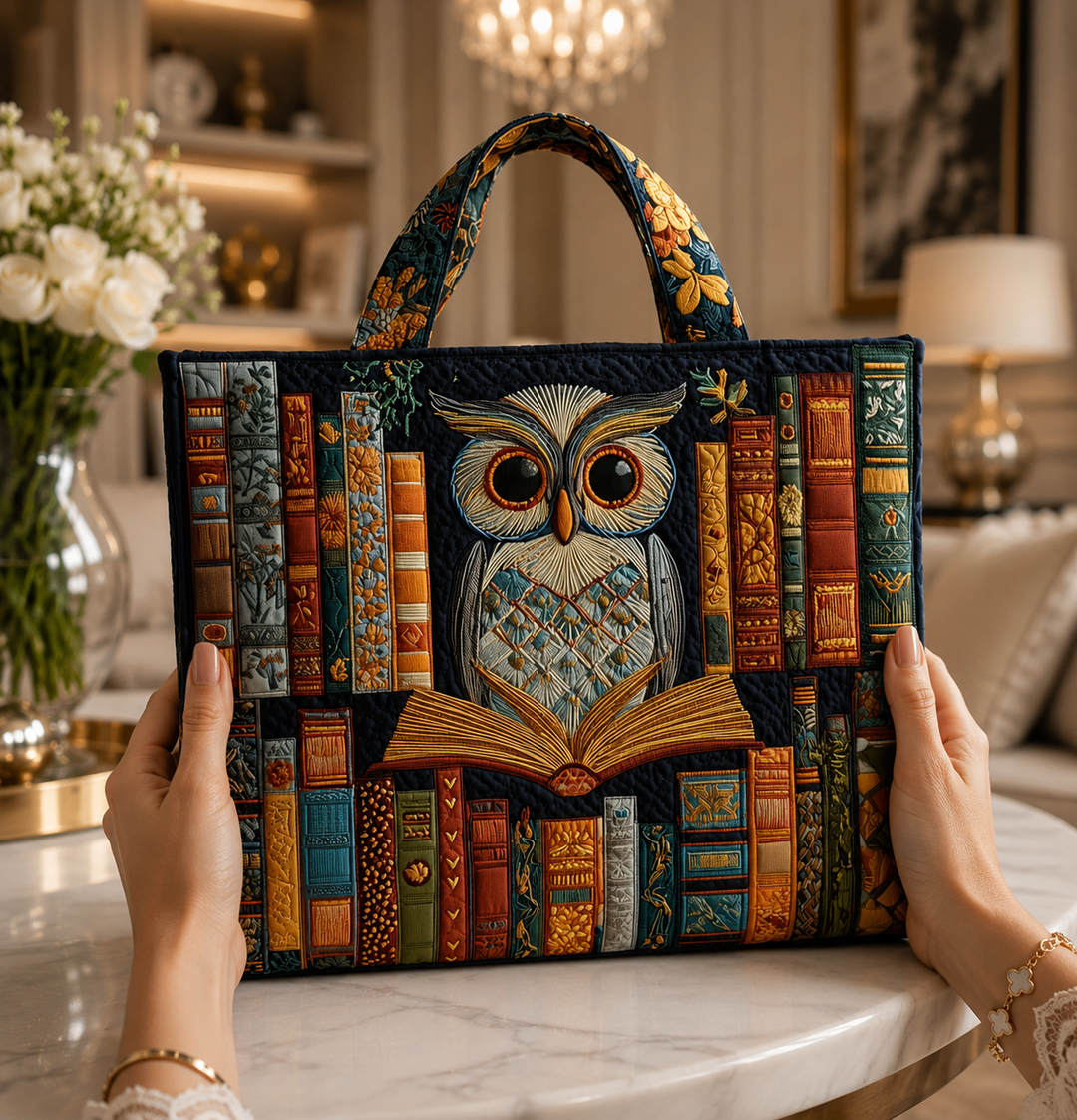 Tyliana - Geantă Matlasată Cu Broderie „Bufnița Din Bibliotecă”