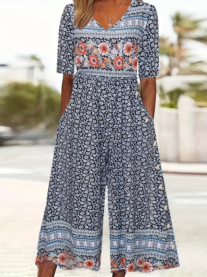 Nerina - Vintage Boho Salopetă Cu Floral Imprimare