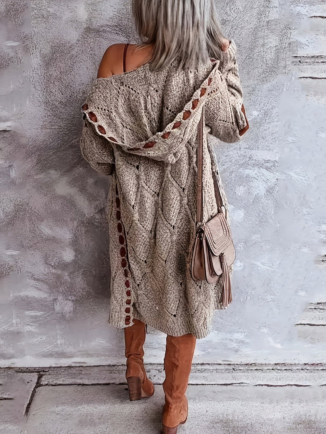 Mohina - Cardigan Lung Tricotat în Stil Patchwork