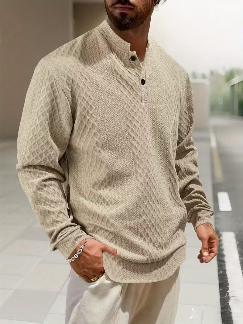 Mathew – Pulover Henley Cu Mâneci Lungi, Tricotat Geometrică