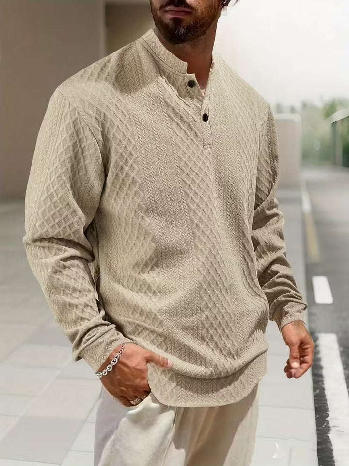 Mathew – Pulover Henley Cu Mâneci Lungi, Tricotat Geometrică