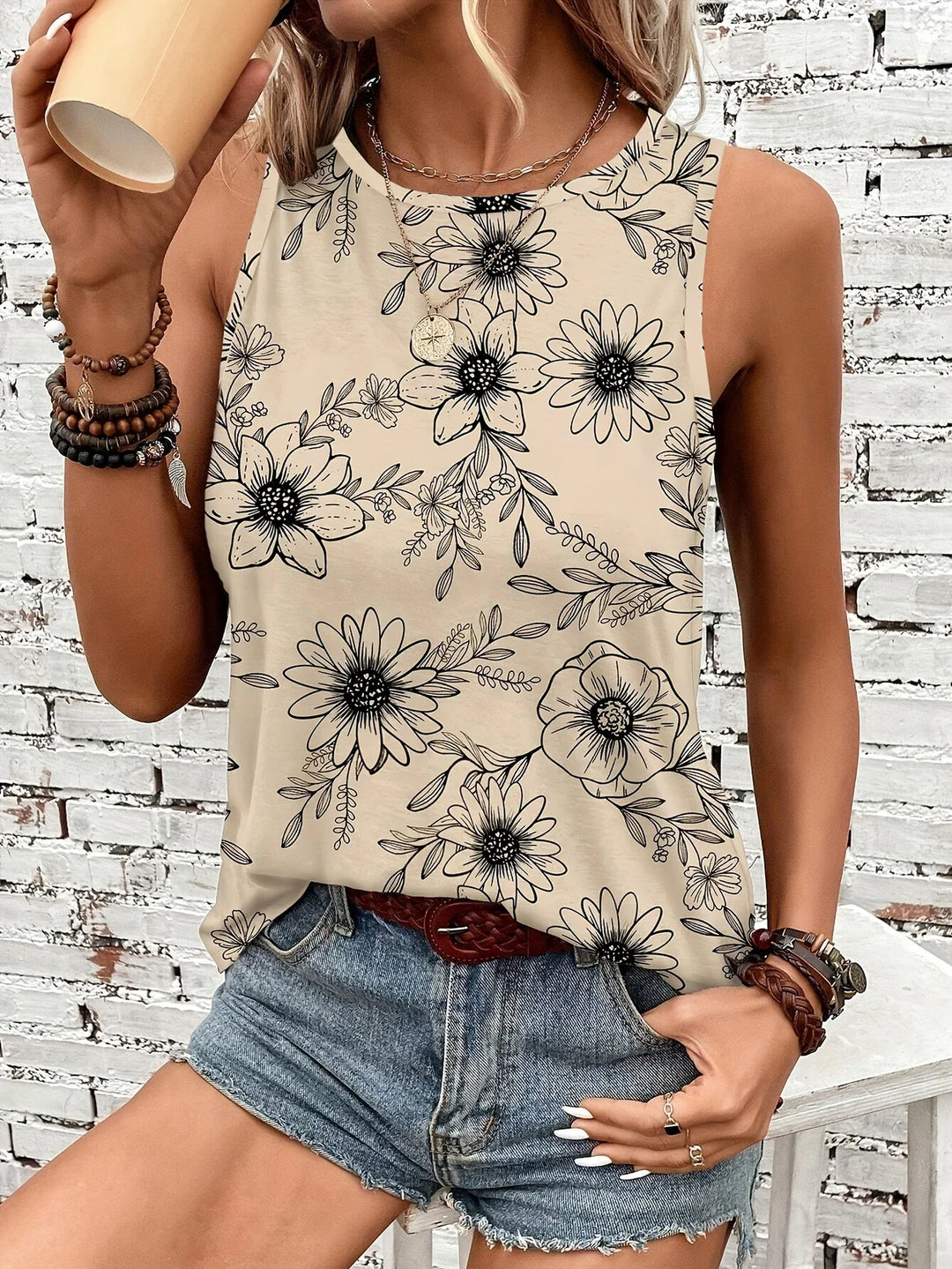 Lilou - Top Casual De Vară Cu Imprimeu Floral