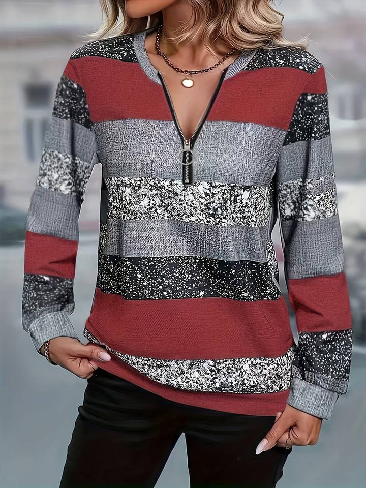 Avital - Pulover Casual Cu Dungi și Fermoar