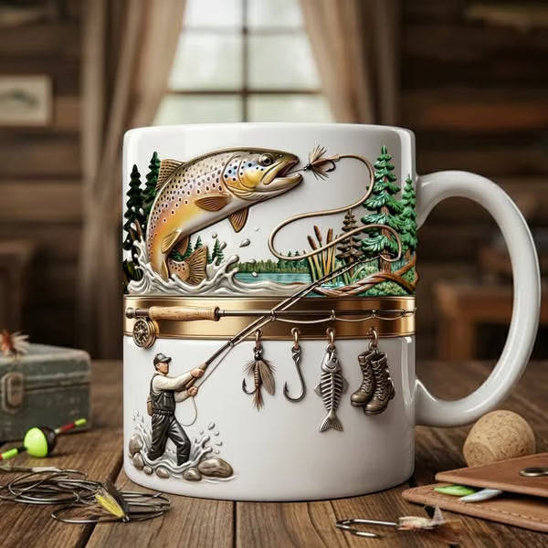 TackleMug - Cană de Cafea cu Motiv Pescăresc
