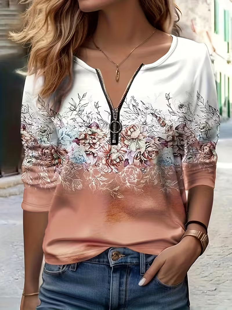 Tishna – Bluză Elegantă Cu Imprimeu Floral Grafic