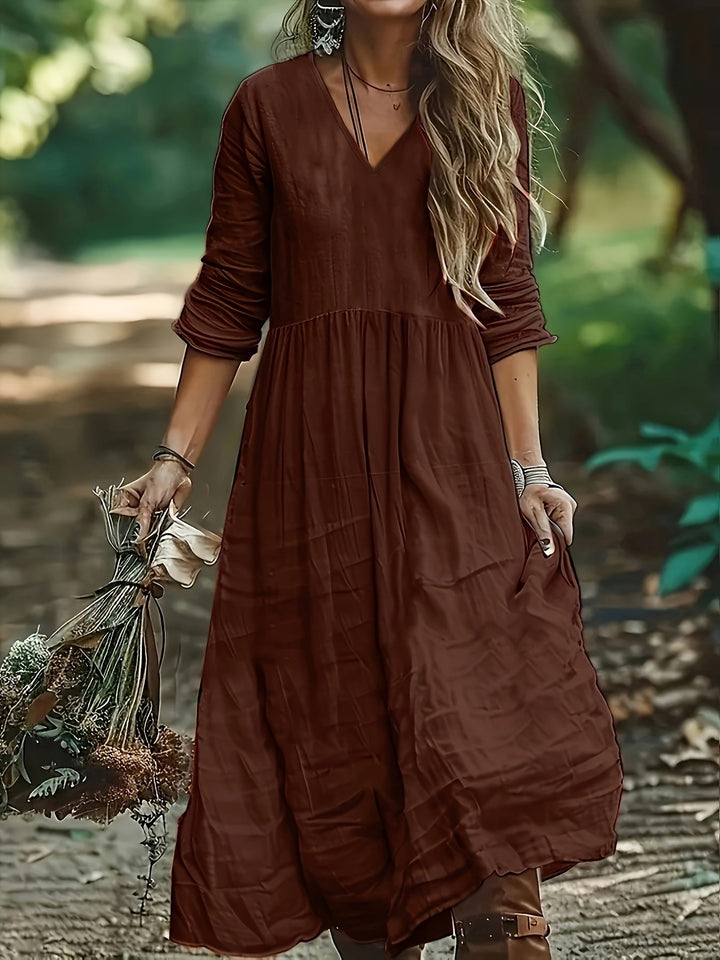 Shirron – Rochie Lungă La Modă Cu Decolteu în V