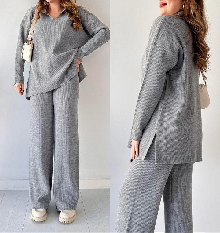 Alyana – Set de Două Piese Din Tricot cu Nervuri Pentru Relaxare
