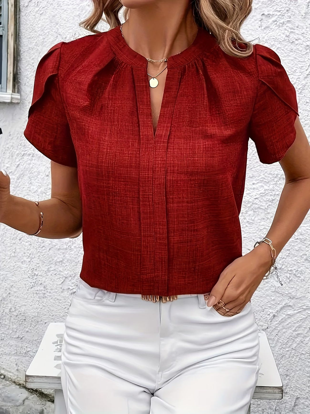 Kacey – Tricou Cu Mâneci Scurte Și Decolteu În V