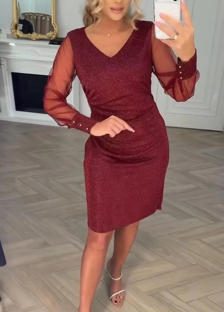 Irisa - Rochie Midi Patchwork Strălucitoare