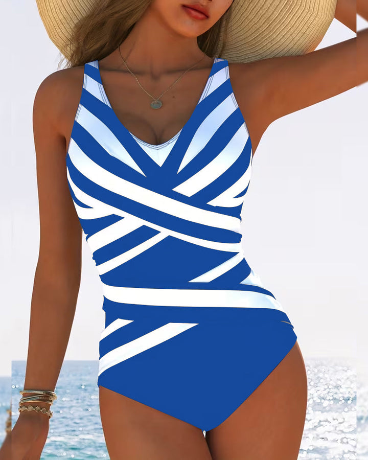 Sulinna - Costum De Baie Integral Casual, Cu Dungi