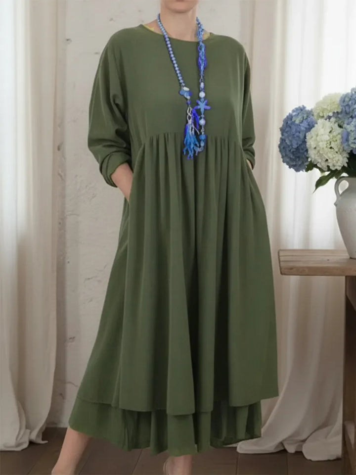 Ceinwen - Rochie Maxi Cu Tiv Liber și Dublu Stratificat