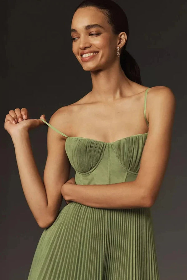 Nahia - Rochie Lungă Plisată Cu Bustieră