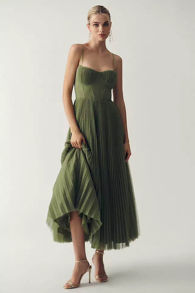 Priscila - Rochie din Tul Plisat cu Drapaj Asimetric