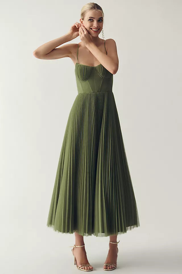 Priscila - Rochie din Tul Plisat cu Drapaj Asimetric