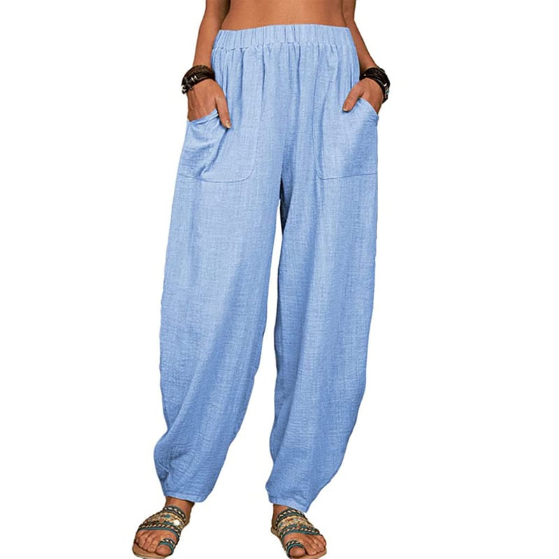 Zinzi - Pantaloni Harem Casual din Bumbac și in, croi Larg