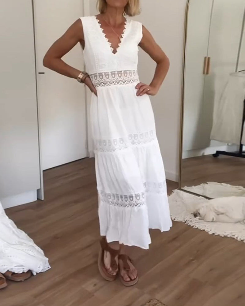 Papakosta - Rochie Elegantă Fără Mâneci Din Dantelă