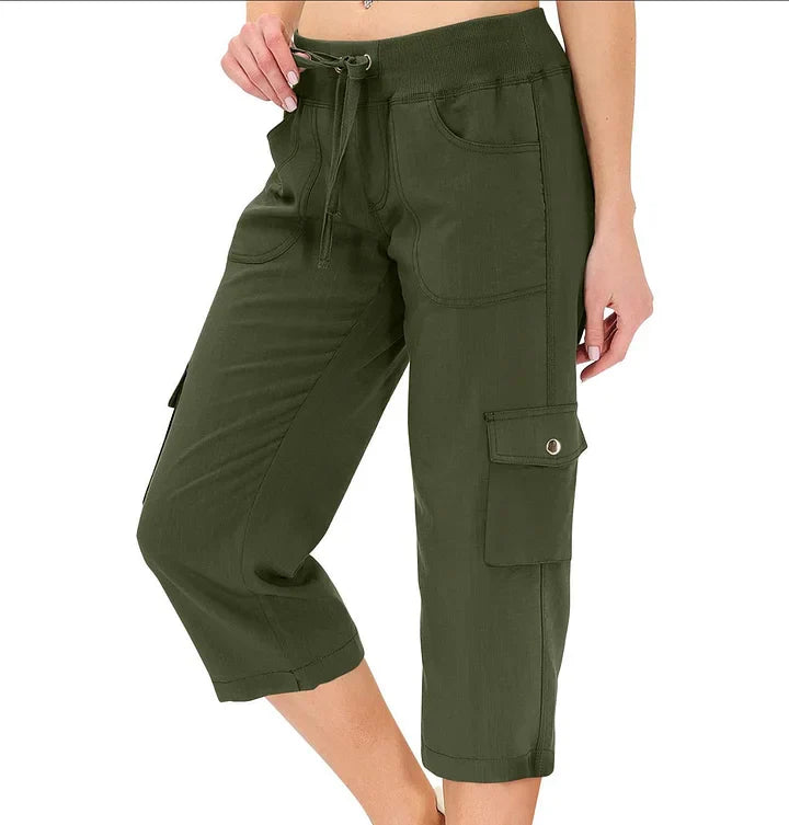 Mileni - Pantaloni Capri Confortabili Cu Talie Înaltă Și Buzunare Practice