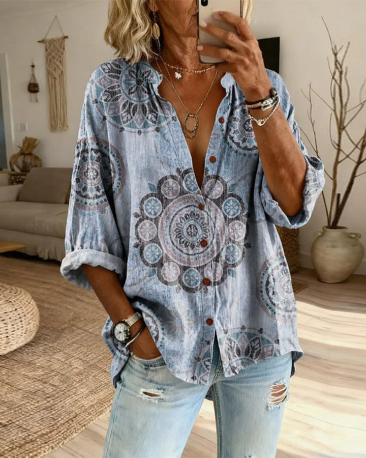 Nirita - Tricou Cu Mâneci Lungi și Imprimeu Mandala
