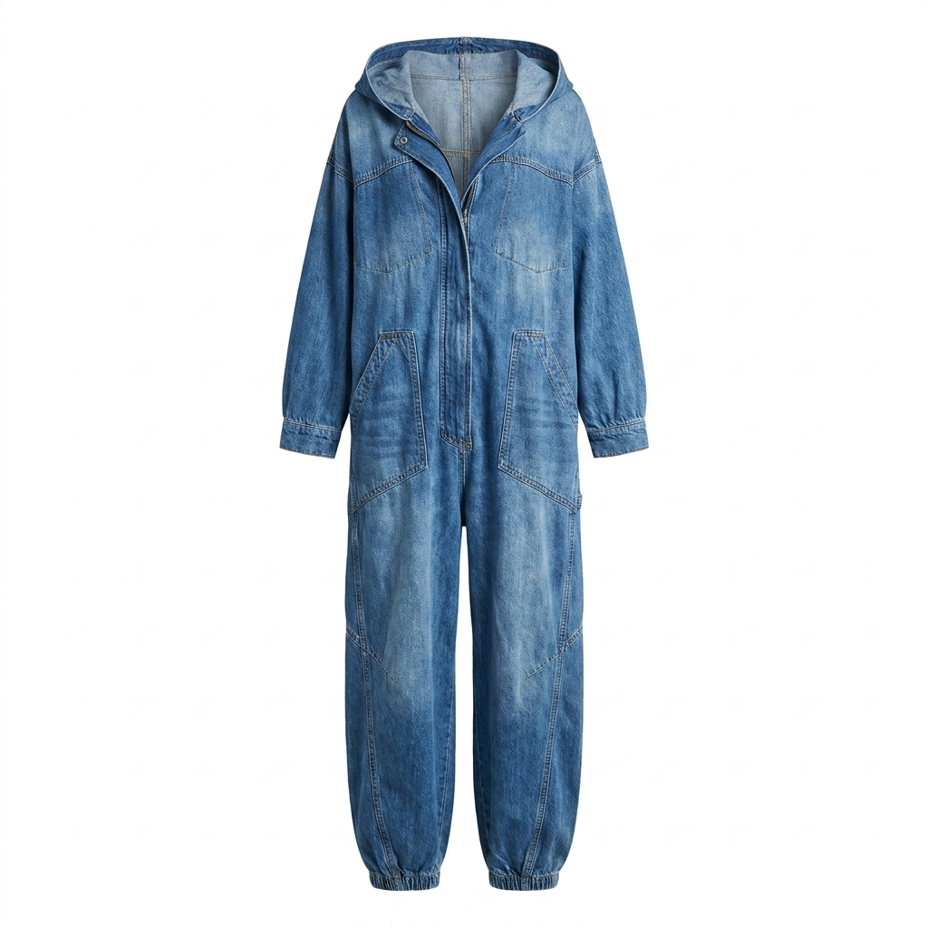 Estielle - Salopetă Din Denim Cu Glugă