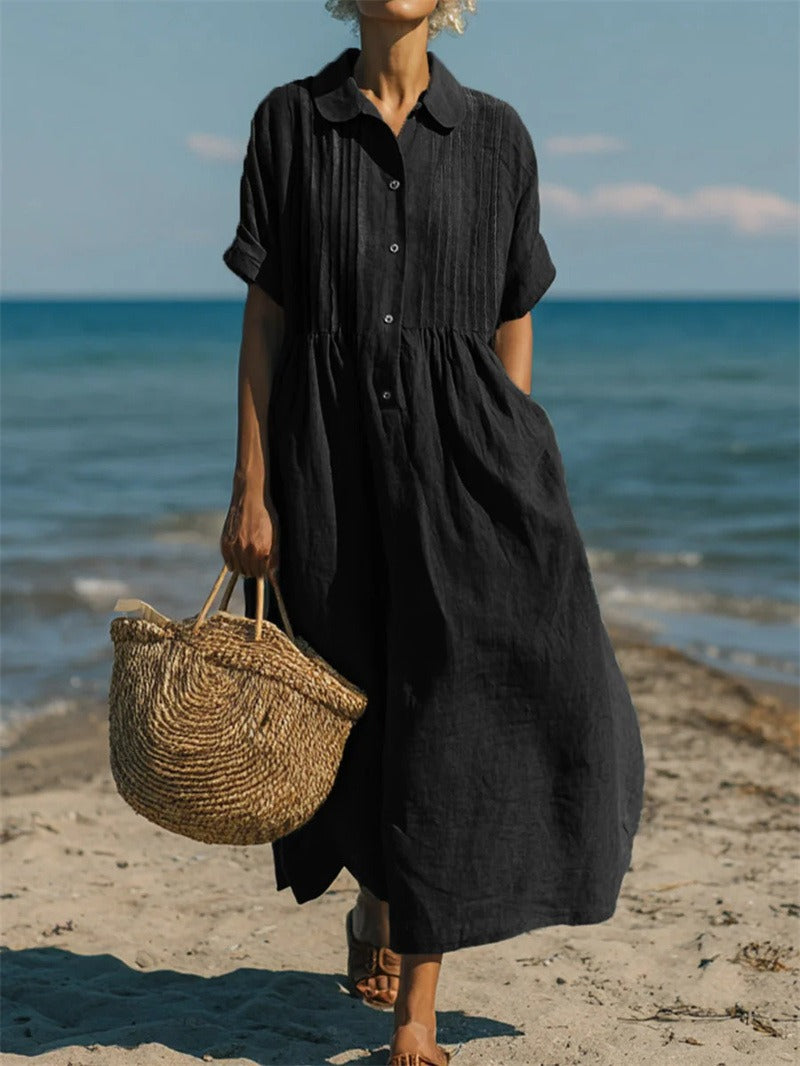 Janny – Rochie-Cămașă Elegantă Din Bmbac cu Croi Lejer