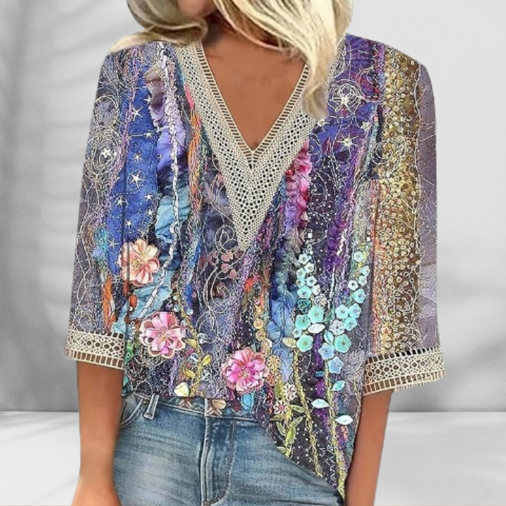 Maricela - Bluză Boho Cu Imprimeu Floral Și Mâneci Lungi