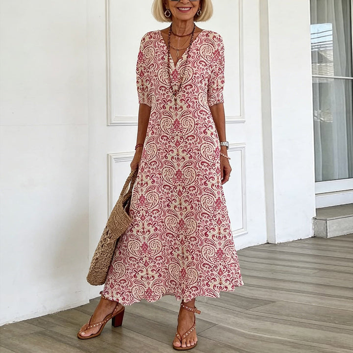 Zarmina – Rochie Lungă Elegantă Cu Imprimeu Boho