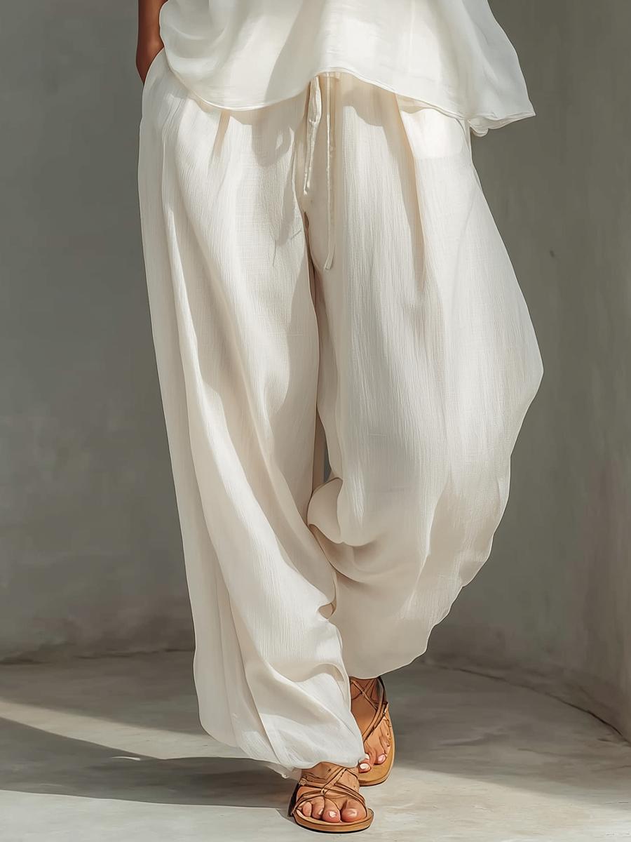 Olivian - Set Compus din top fără Mâneci din Sifon și Pantaloni cu Croi larg