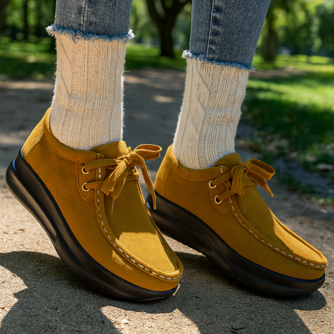 Tonja – Pantofi Din Piele întoarsă Cu șireturi și Talpă Antiderapantă