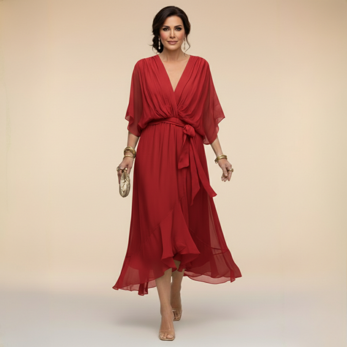Harshani - Rochie Din Sifon cu Decolteu în V