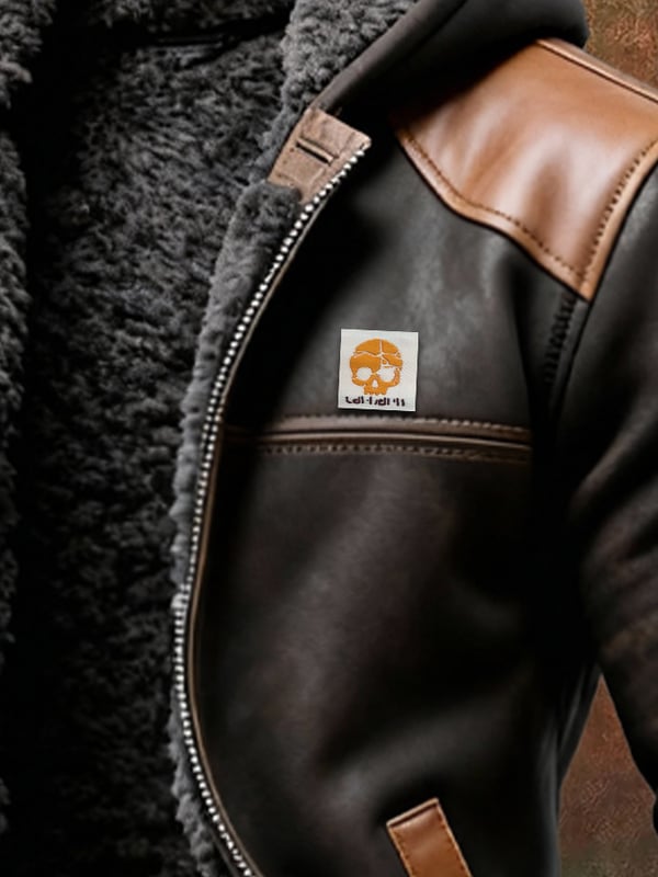 Pessina - Jacheta Elegantă Din Piele Cu Glugă și Mâneci Lungi