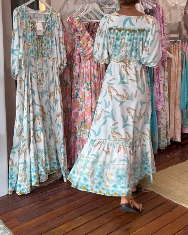 Minea - Rochie Lungă Cu Imprimeu De Frunze