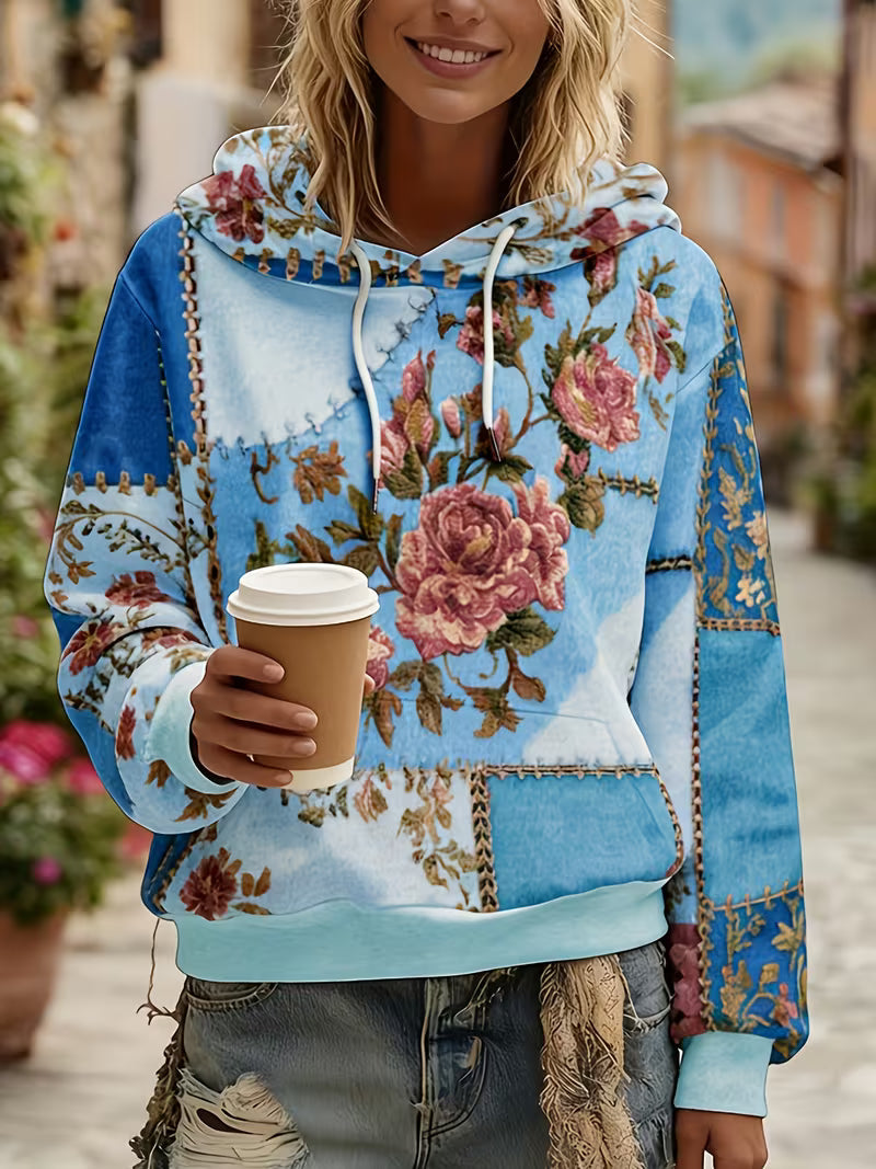 Norella - Bluză Cu Mâneci Lungi Și Glugă, Cu Imprimeu Floral În Stil Patchwork