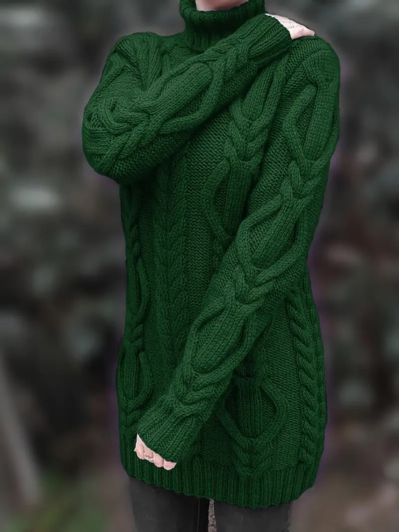 Narda - Cablu Gros Tricotat Guler înalt Rochie
