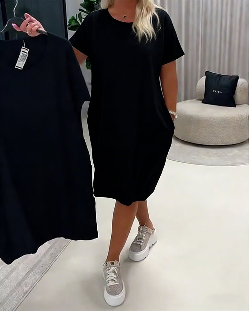 Pretty - Rochie cu Mâneci Scurte și Decolteu Rotund