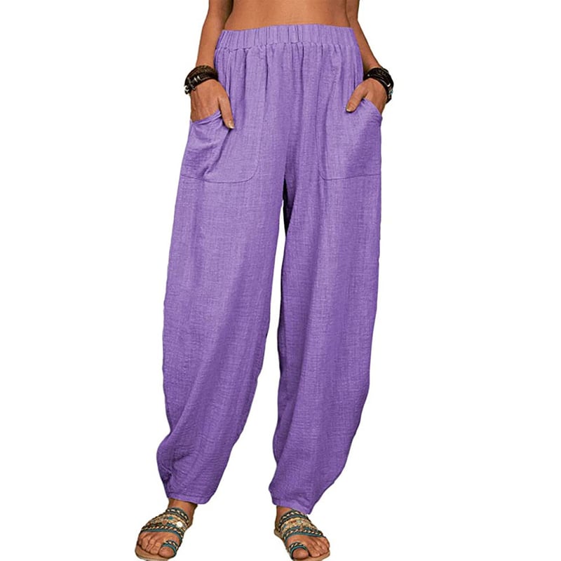 Zinzi - Pantaloni Harem Casual din Bumbac și in, croi Larg