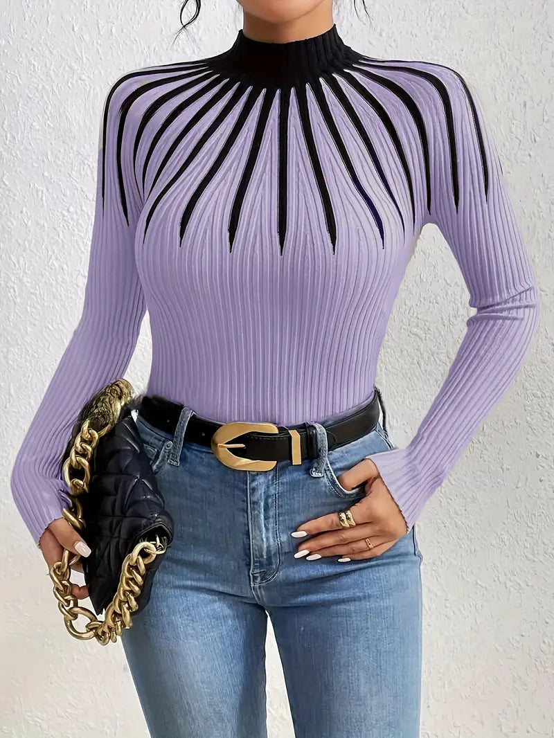 Maider - Pulover Elegant Cu Mâneci Lungi și Guler înalt