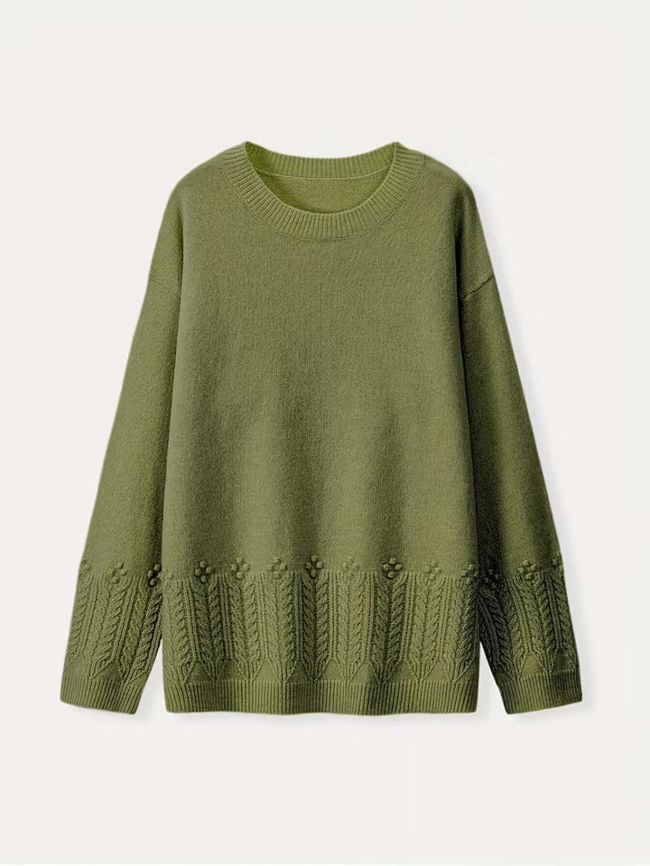 Ghizala – Pulover Cu Guler Rotund, Din Tricot Cu Imprimeu Floral