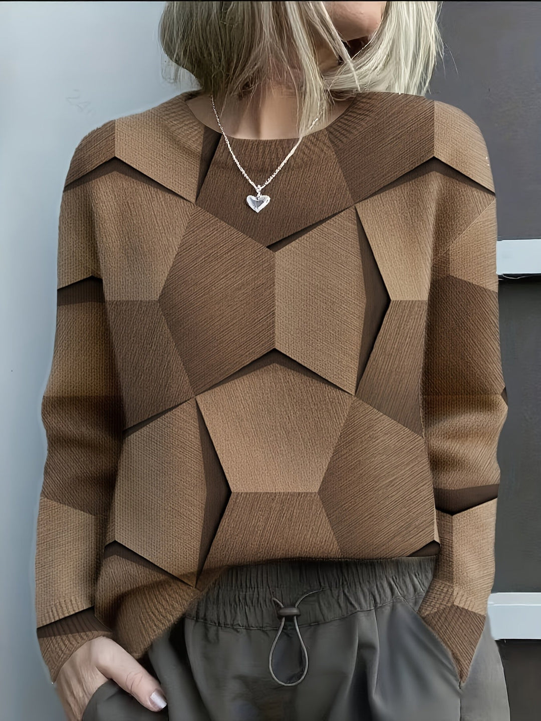 Bravina - Pulover Tricotat Cu Imprimeu Geometric 3D